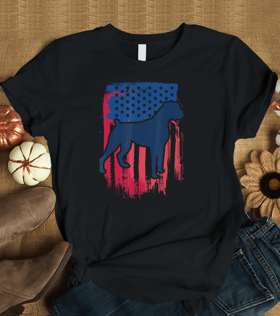 USA American Flag Boxer Dog 4th of July T-Shirt