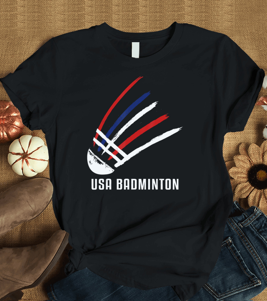 USA Badminton Shuttlecock Red White Blue Striped Sport T-Shirt