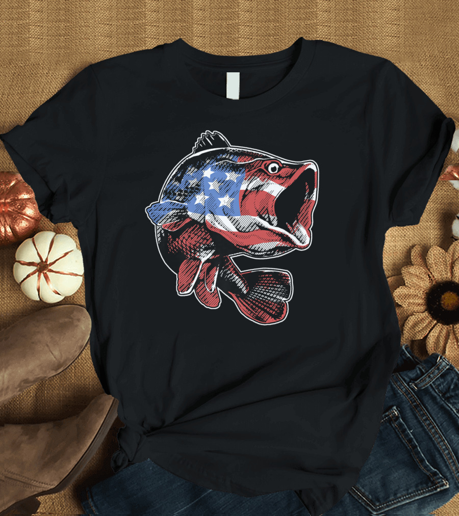 USA Flag Fish Patriotic Fishing 4th of July Fisherman T-Shirt