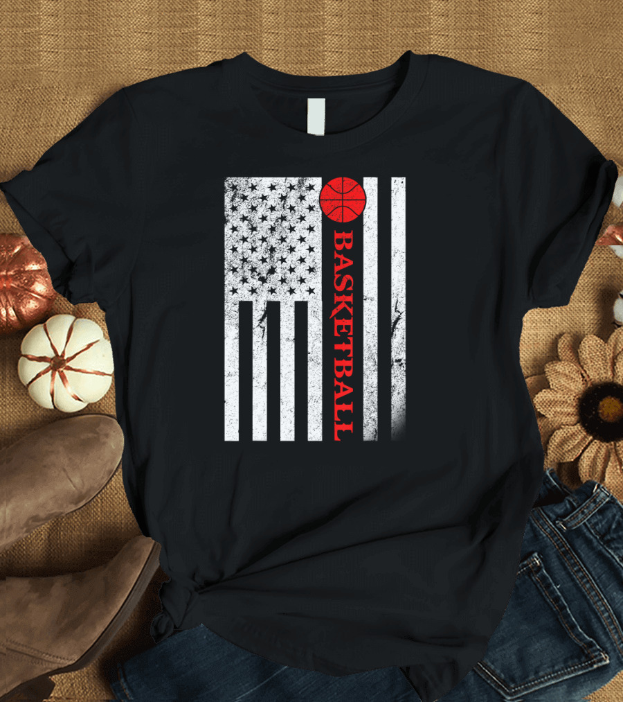 USA Red White Vintage American Flag Basketball T-Shirt