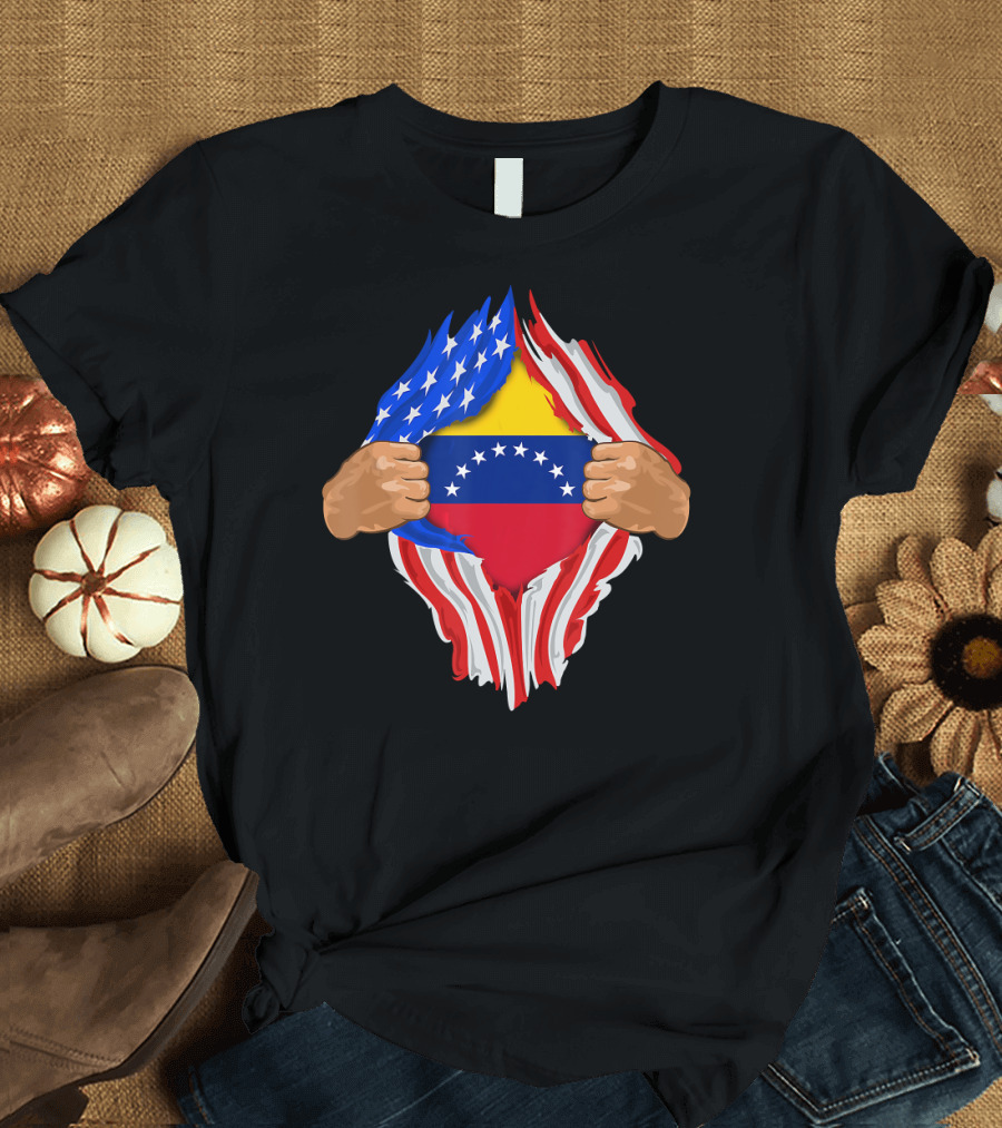 Venezuelan Blood Inside Me USA Venezuela Flag Fusion T-Shirt