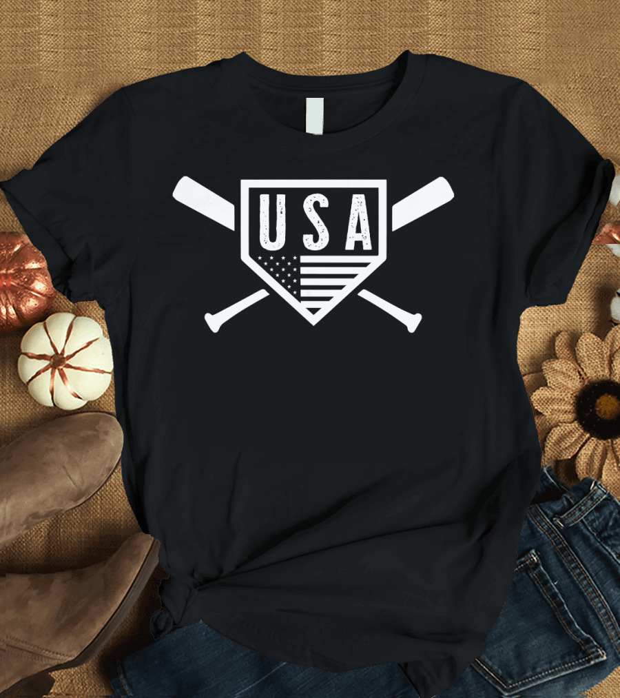 USA Vintage American Baseball Softball Flag Home Plate T-Shirt
