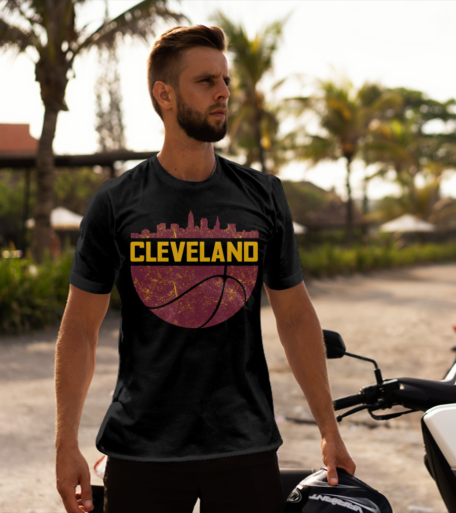 Vintage Cleveland Ohio Cityscape Skyline Basketball T-Shirt