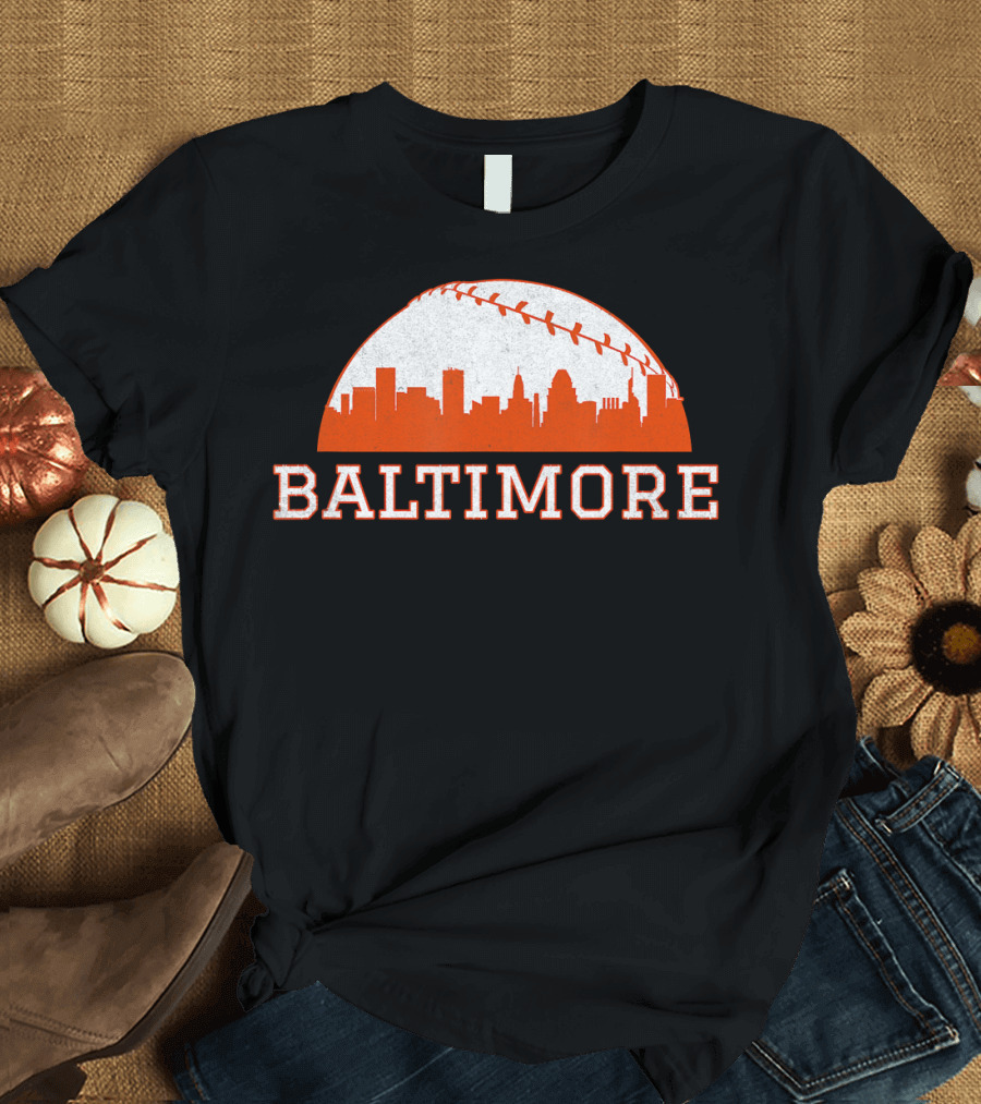 Baltimore Vintage Skyline with Baseball T-Shirt
