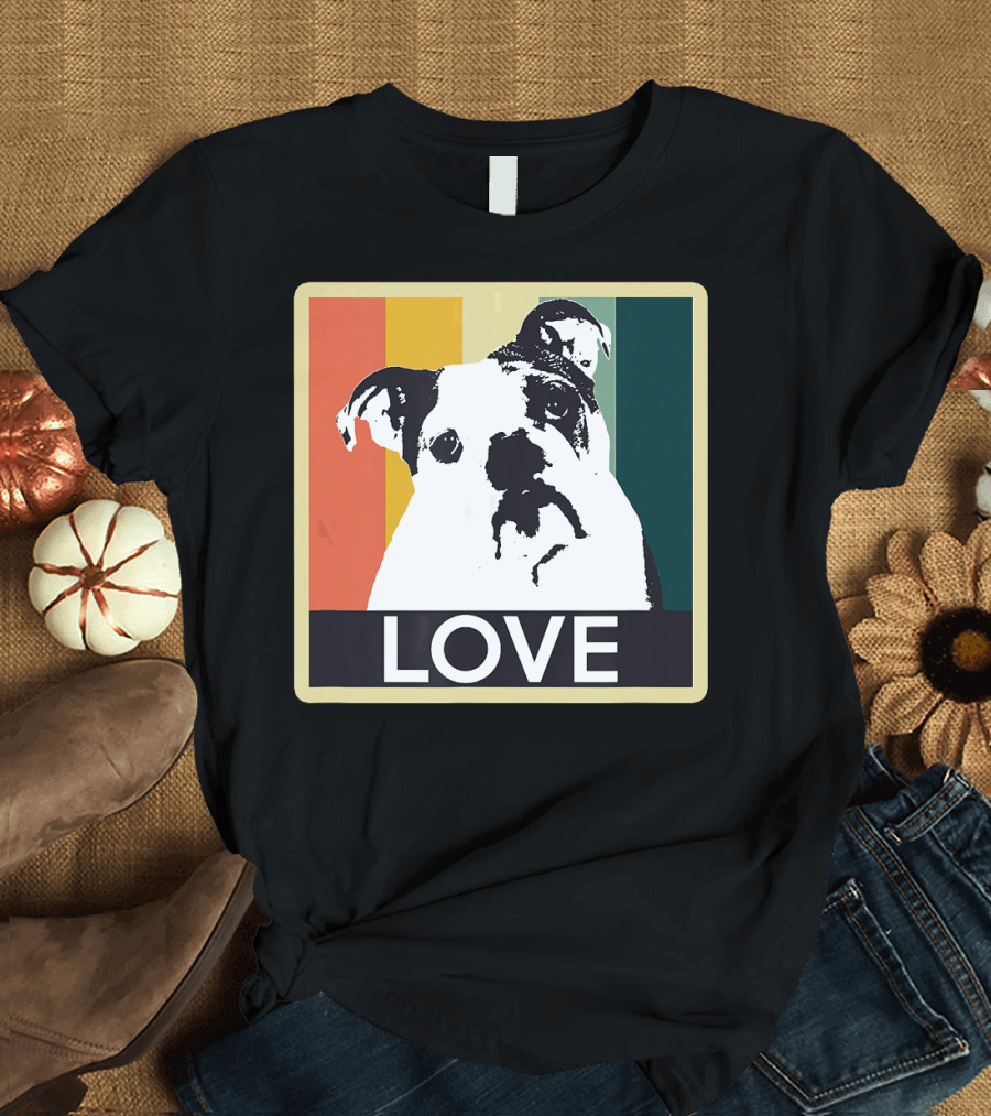 Vintage English Bulldog Love Retro Style Stripes T-Shirt