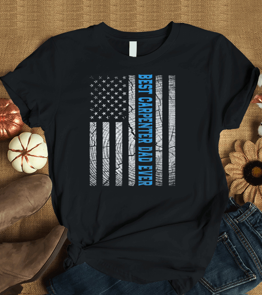 Best Carpenter Dad Ever Vintage Flag Wood Texture T-Shirt