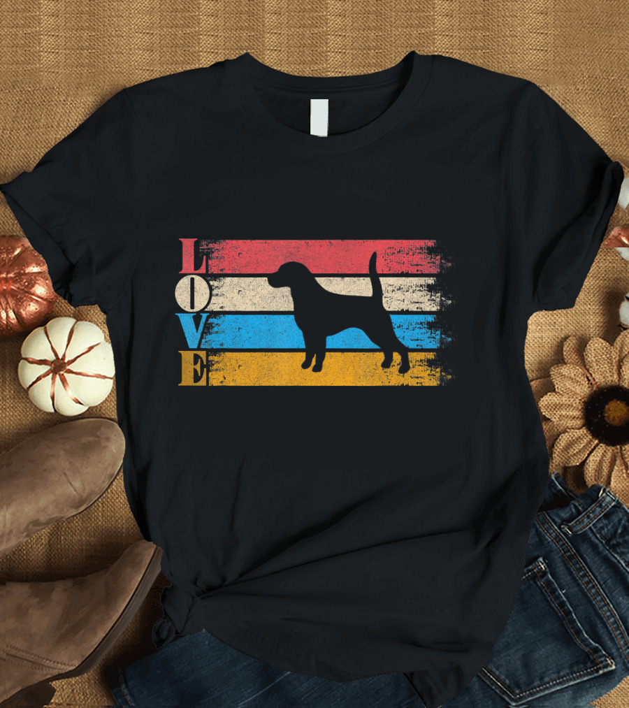 Vintage Love Beagle Dog Silhouette Stripes T-Shirt