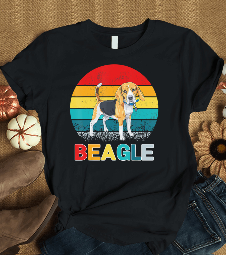 Vintage Beagle Retro Stripes Graphics T-Shirt