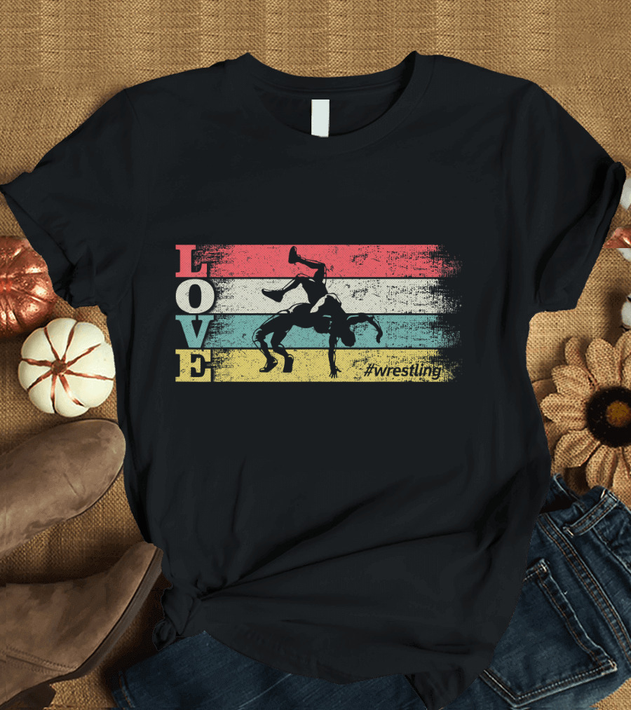 LOVE Wrestling Vintage Retro Stripes #wrestling T-Shirt