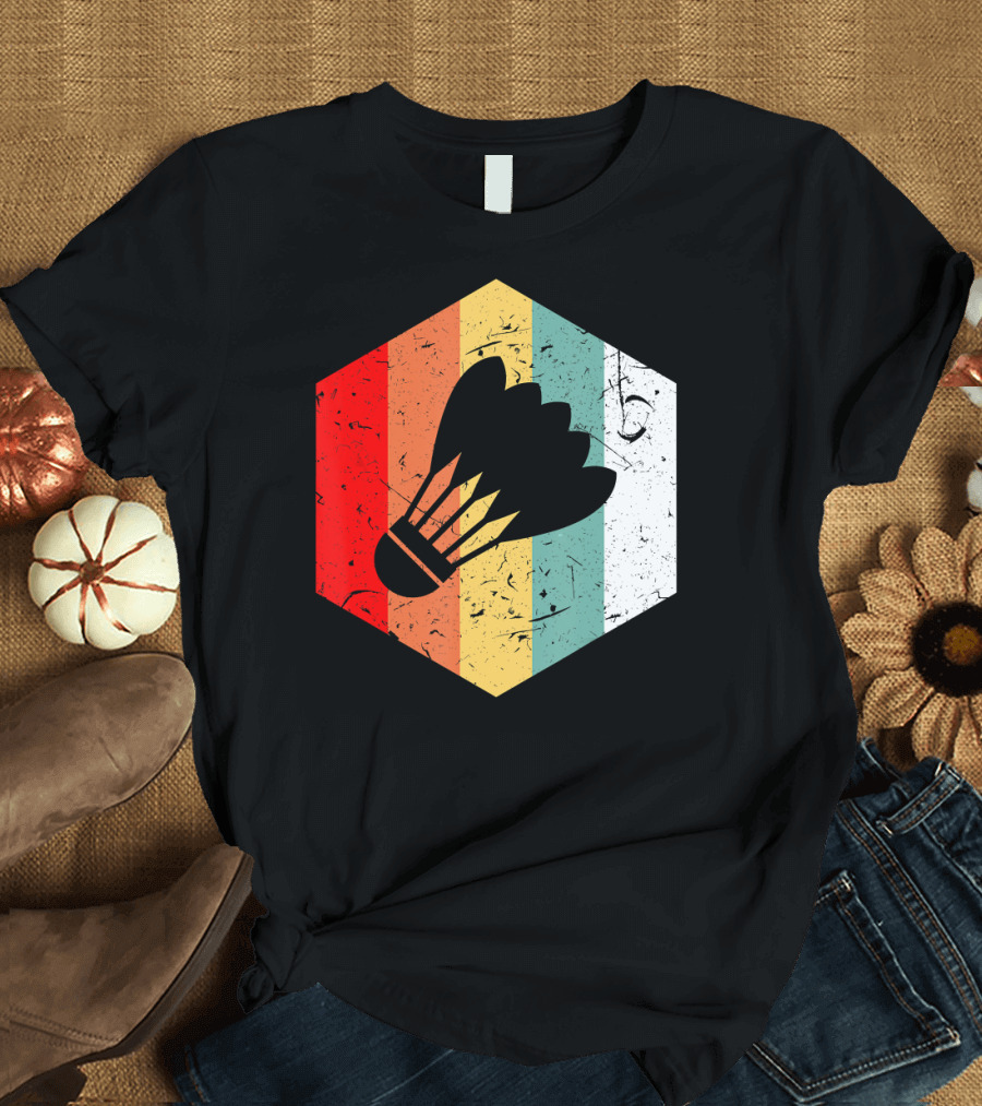 Vintage Shuttlecock Retro Hexagon Sports T-Shirt