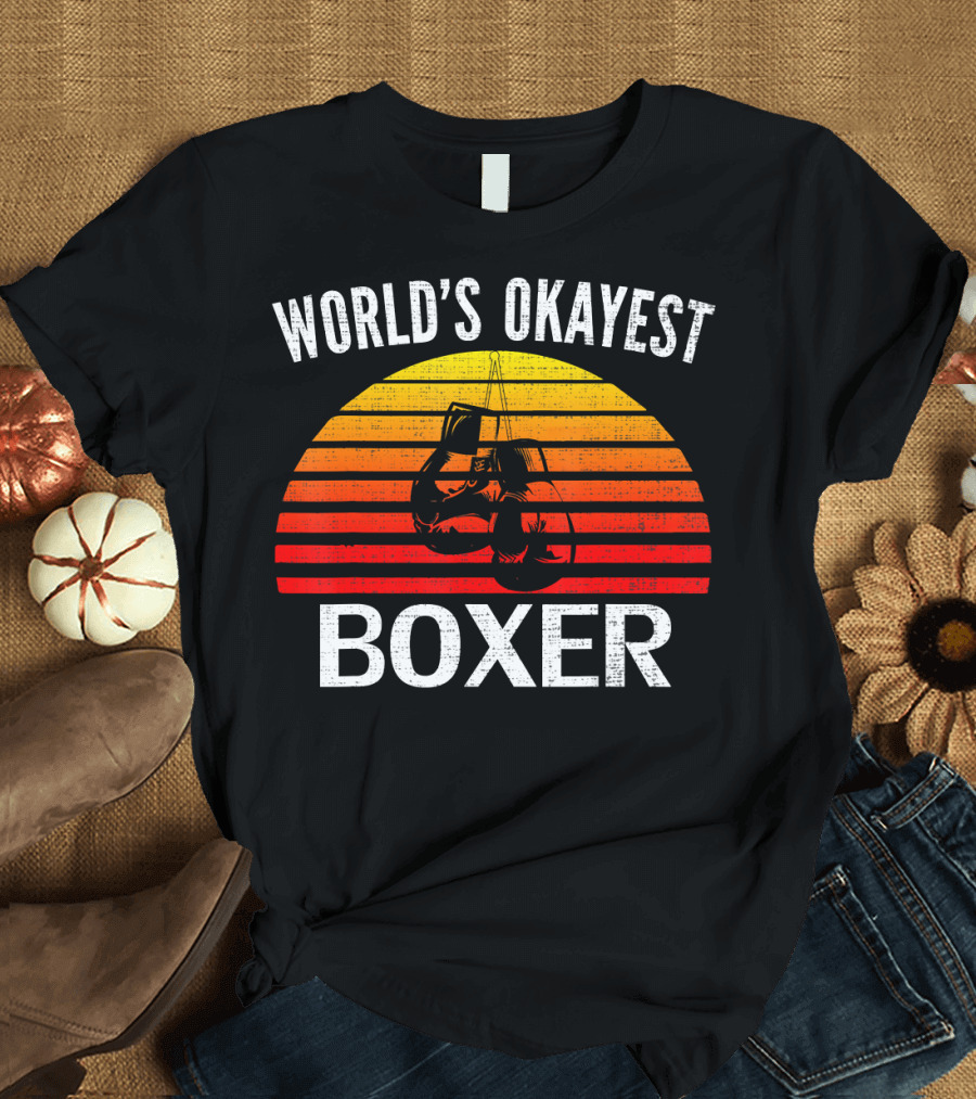 World's Okayest Boxer Vintage Funny Boxing Gloves Sunset T-Shirt
