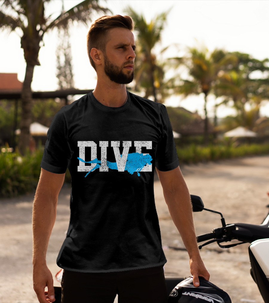 Vintage Scuba Diving Dive Diver Station Scho Bold Dive Text With Diver T-Shirt