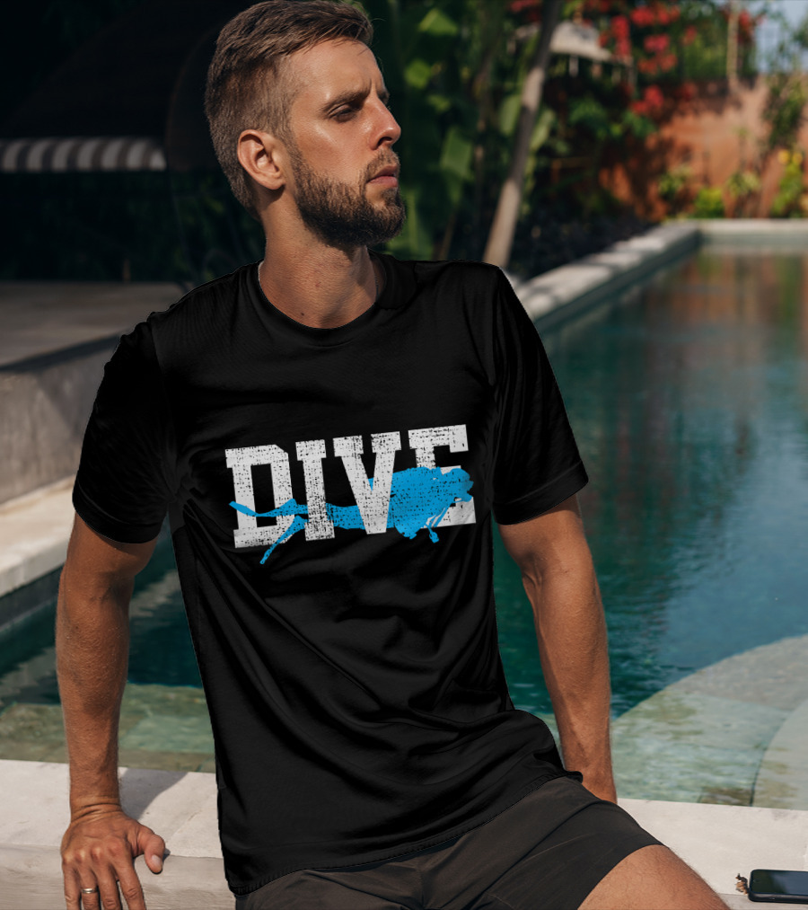 Vintage Scuba Diving Dive Diver Station Scho Bold Dive Text With Diver T-Shirt