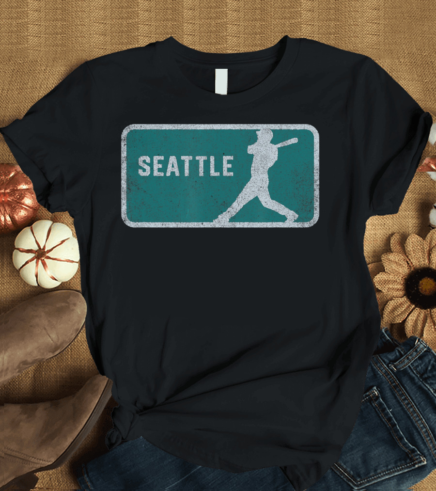 Seattle Vintage Baseball Player Silhouette SEA T-Shirt