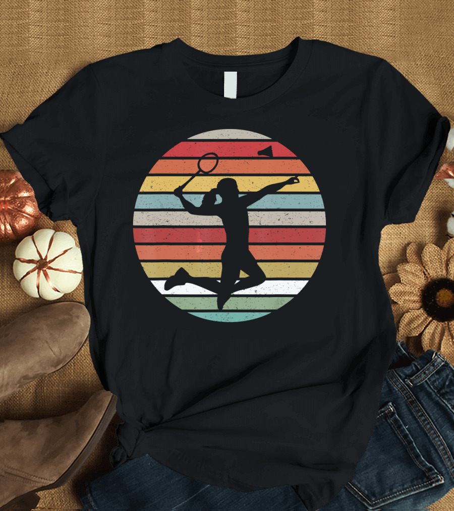 Vintage Sunset Badminton Silhouette Lovers T-Shirt