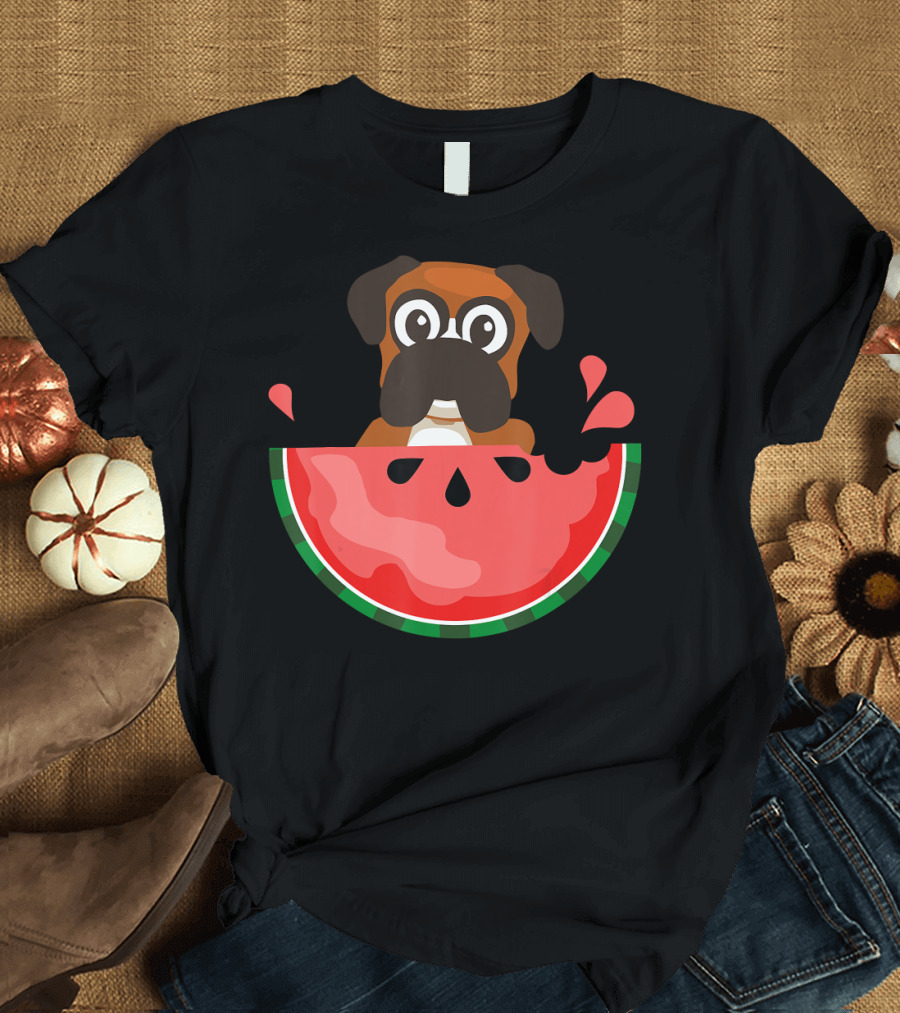 Watermelon With Boxer Summer Vacation Dog T-Shirt