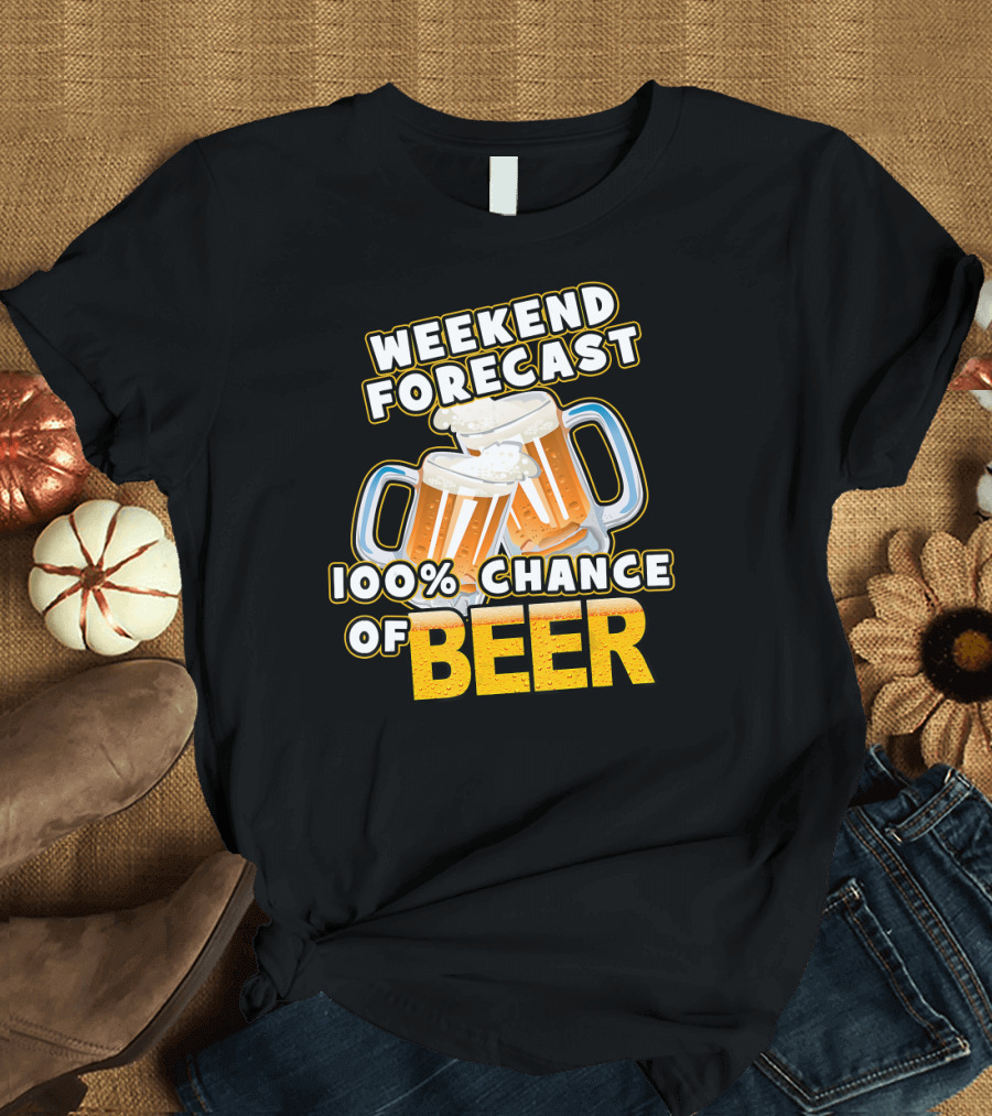 Weekend Forecast 100% Chance of Beer Two Mugs T-Shirt