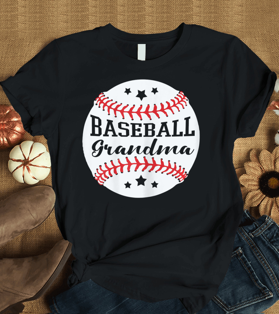 Baseball Grandma Star Pattern Ball Stitching T-Shirt