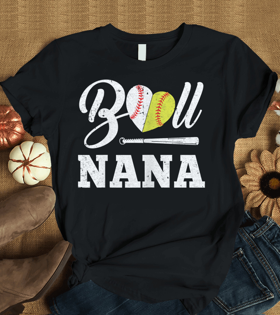 Ball Nana Heart Softball Baseball Bat T-Shirt