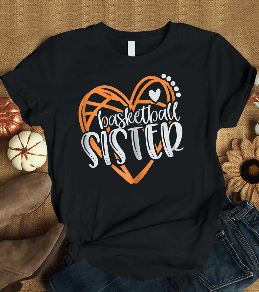 Basketball Sister Heart Graphic with Orange and White T-Shirt