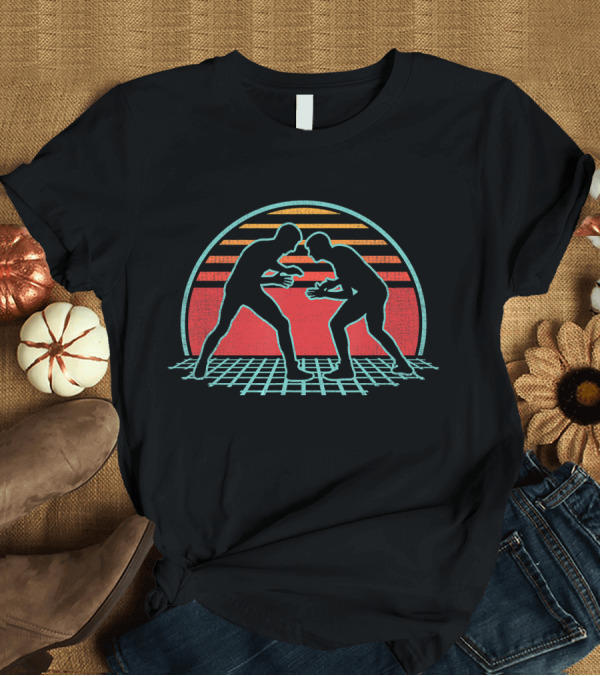 T-Shirt: Wrestling Vintage 80s Style Coach Retro Silhouette Sunset T-Shirt Wrestling Vintage 80s Style Coach Retro Silhouette Sunset T-Shirt
