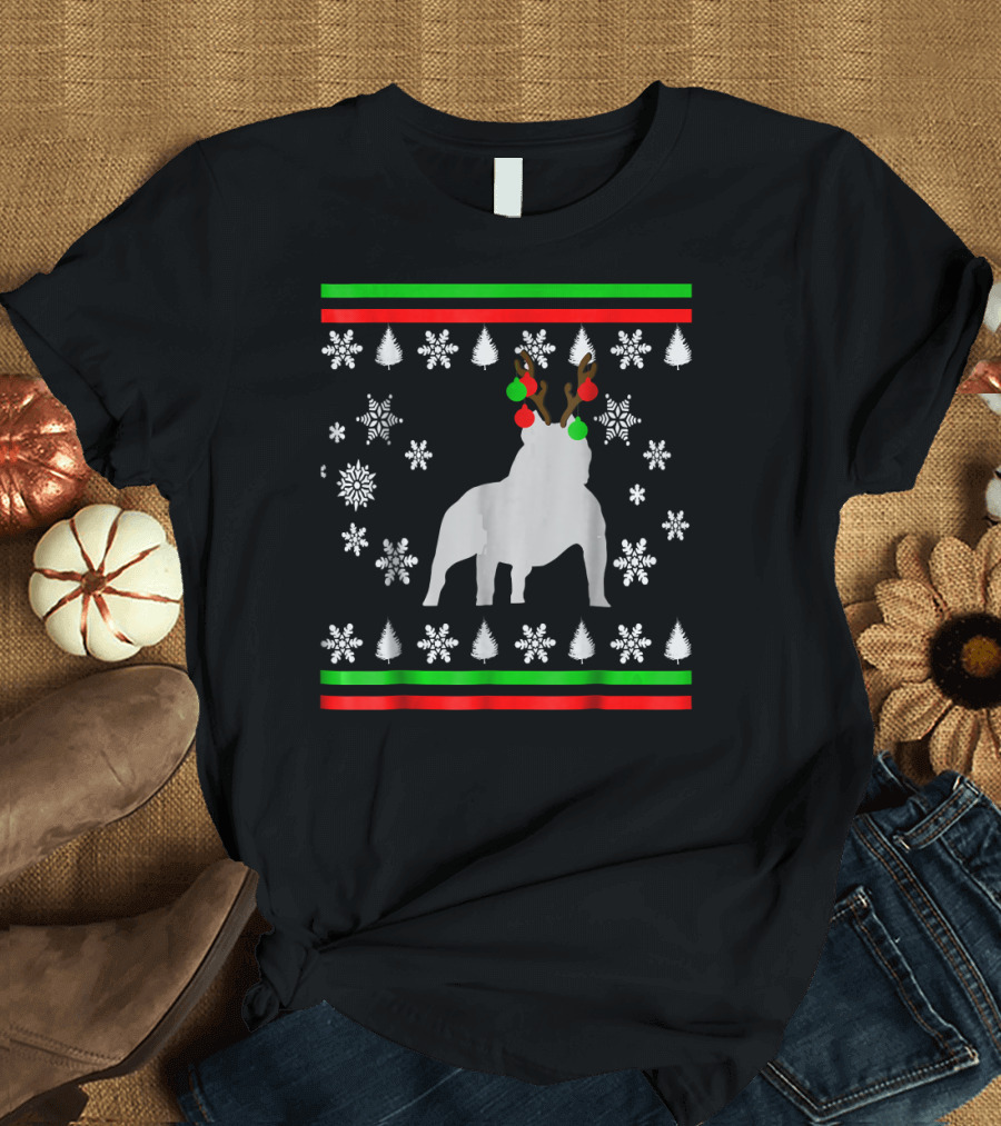 Xmas Cool Te Christmas Pitbull Deer Holiday Snowflakes Trees T-Shirt
