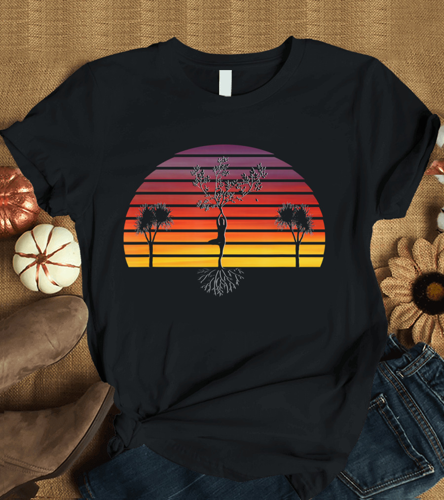 Sunset Yoga Zen Tree Pose Energy Balance T-Shirt