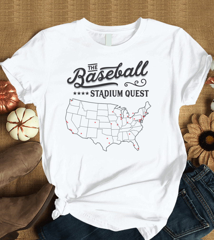 Baseball Stadium Quest Across America Map T-Shirt