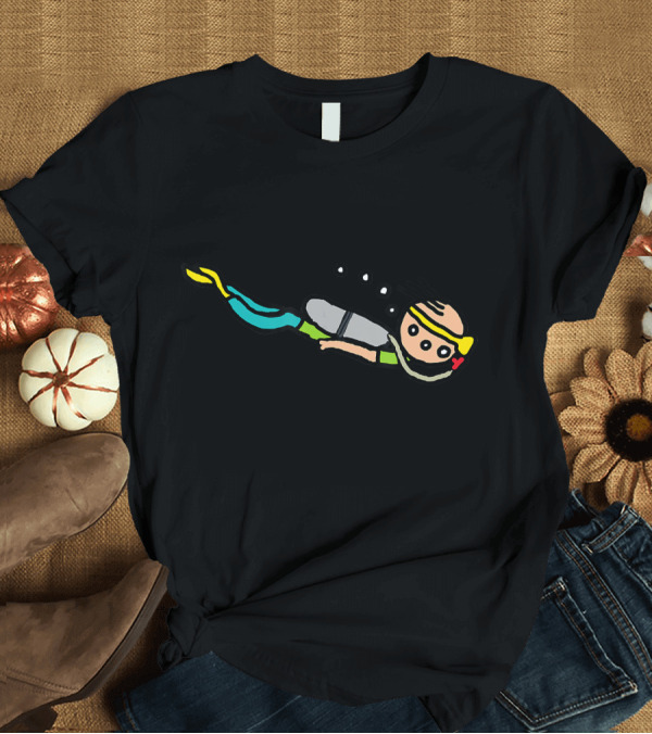 T-Shirt: Scuba Diving Cartoon Character with Bubbles and Snorkeling Gear T-Shirt Scuba Diving Cartoon Character with Bubbles and Snorkeling Gear T-Shirt