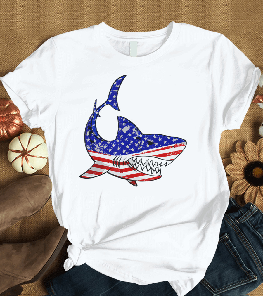 Jawsome Shark American Flag T-Shirt