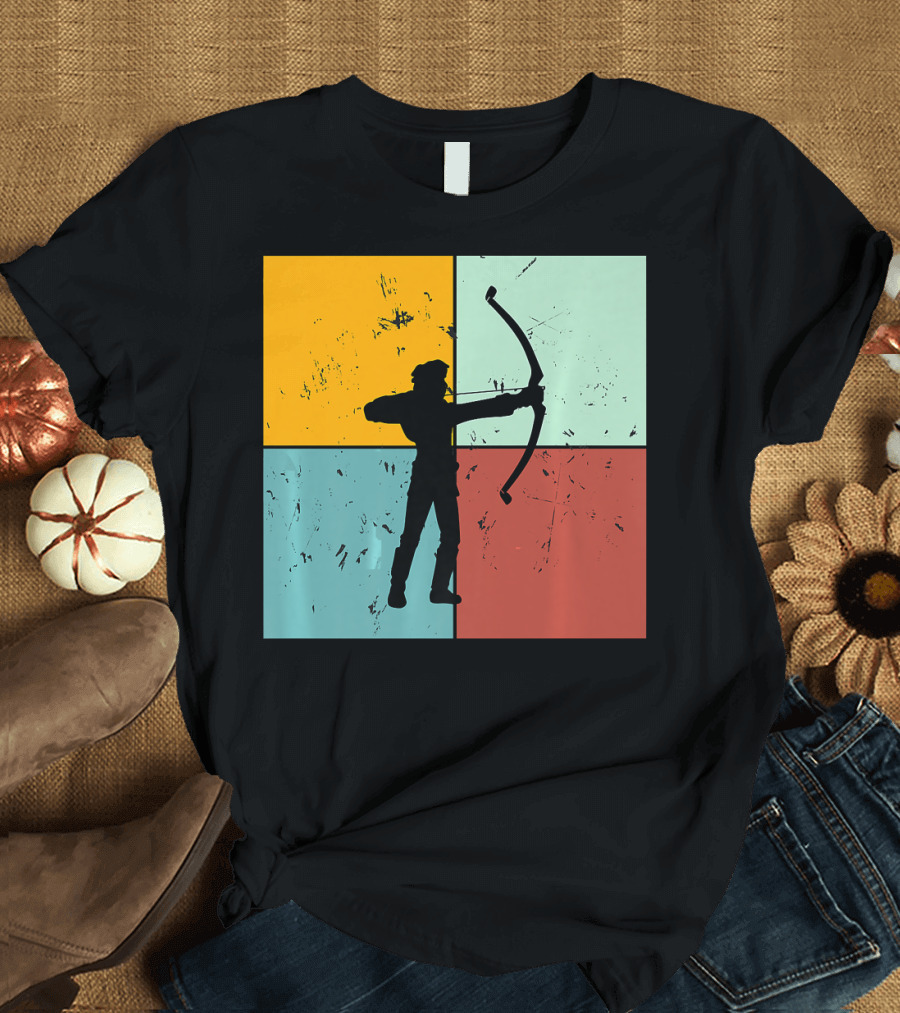 Shoot Aim Archer Bow Archery Arrow Vintage Silhouette Blocks T-Shirt