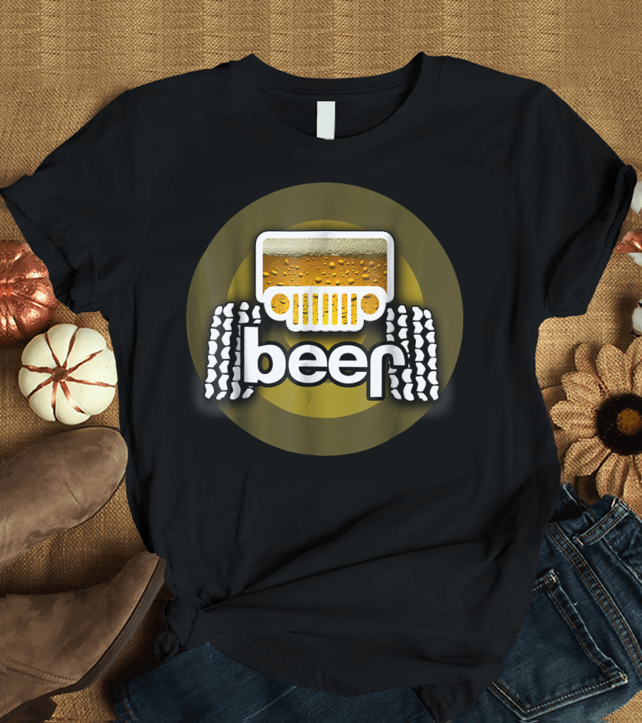 Jeep Beer Icon with Funny Cool Alcohol and Tire Tracks T-Shirt
