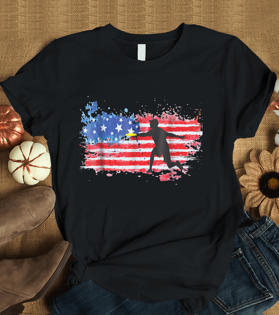 American Flag Frisbee Golf Player T-Shirt