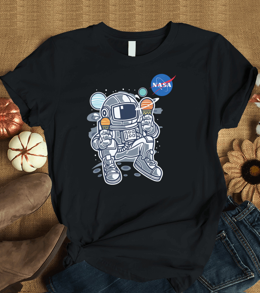 Astronaut Holding Planet Ice Cream NASA T-Shirt