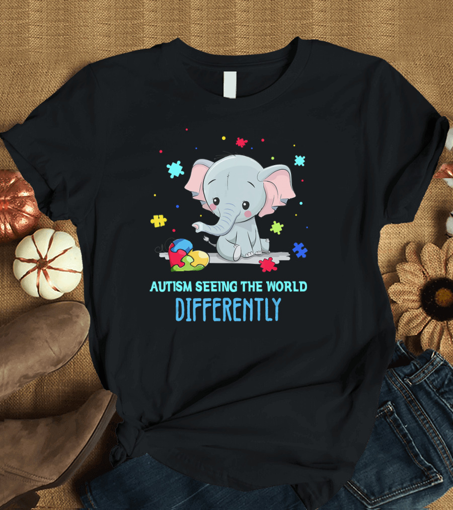 Autism Seeing The World Differently Elephant Puzzle Pieces T-Shirt