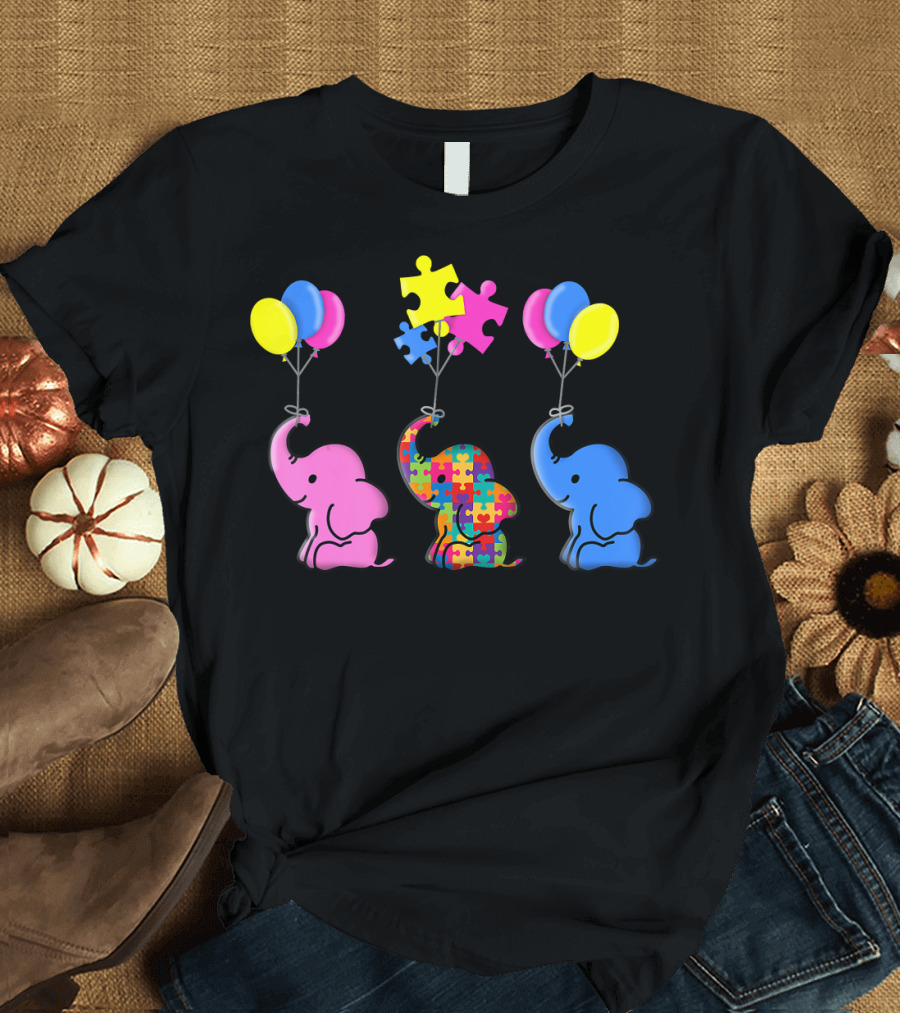 Autism Awareness Elephant Balloons Puzzle T-Shirt