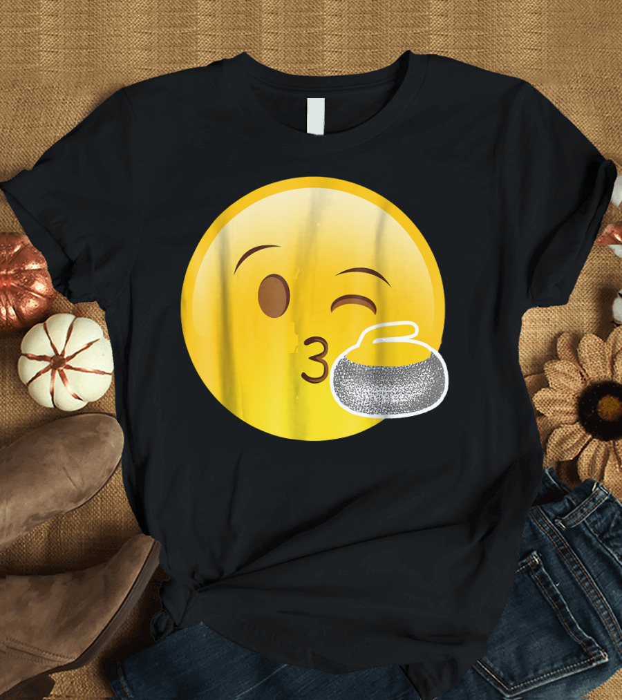 Emoji Kiss Winking Face Curling Stone Awesome Sport League T-Shirt