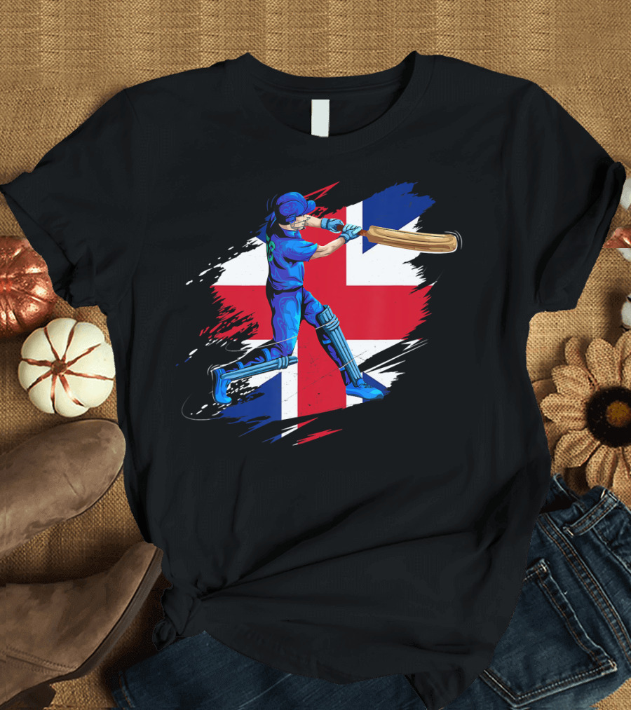England Cricket Team English Cricket Batter Union Jack Background T-Shirt
