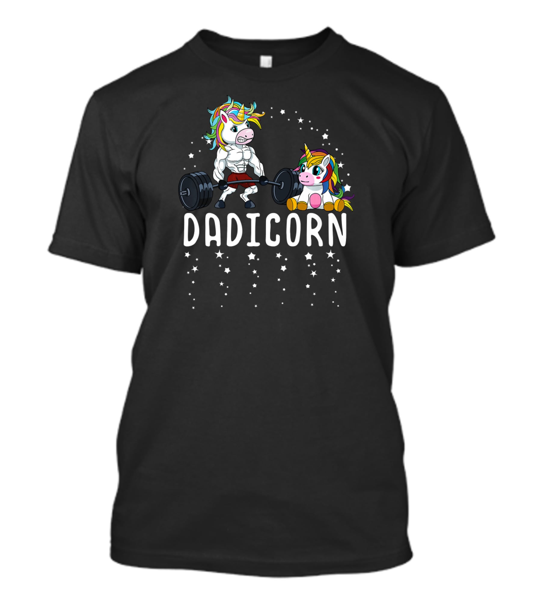 Dadicorn Unicorn Dad Fitness Gym Muscles Weights Lifting Stars T-Shirt