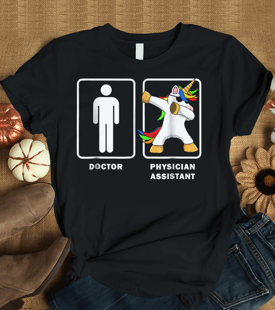 Doctor Icon Figure Vs Colorful Dabbing Unicorn Physician Assistant T-Shirt