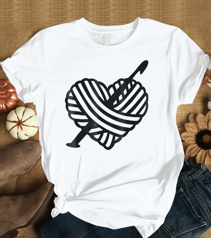 I Love Crochet Yarn Heart with Crochet Hook T-Shirt