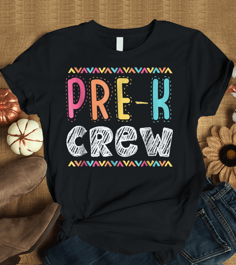 Pre K Crew Colorful Preschool Teacher Vibrant Chevron T-Shirt