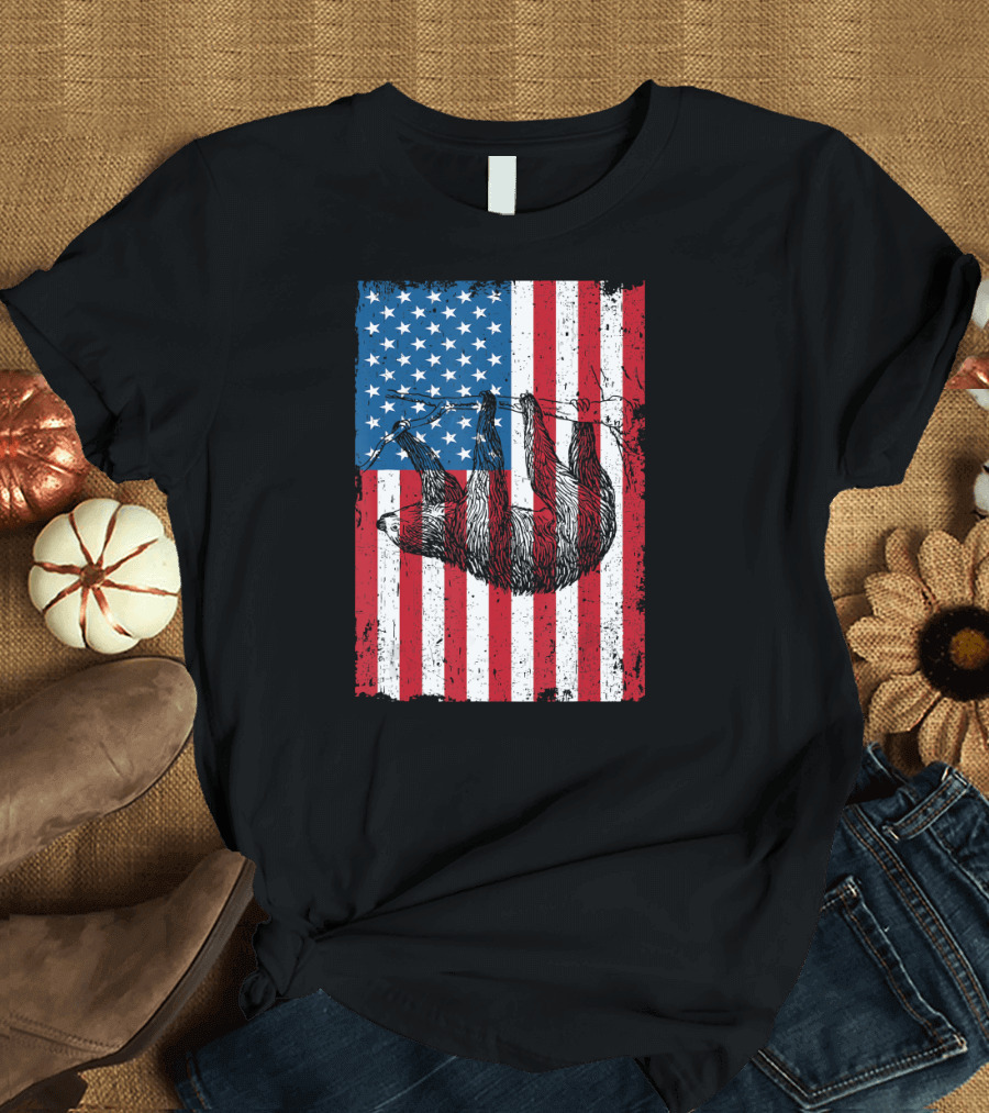 4th July Independence Sloth USA Flag T-Shirt