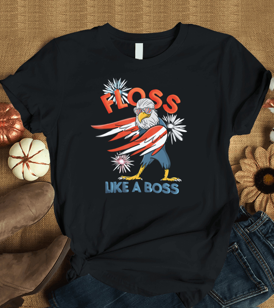 Floss Like A Boss Bald Eagle Fourth of July Fireworks T-Shirt