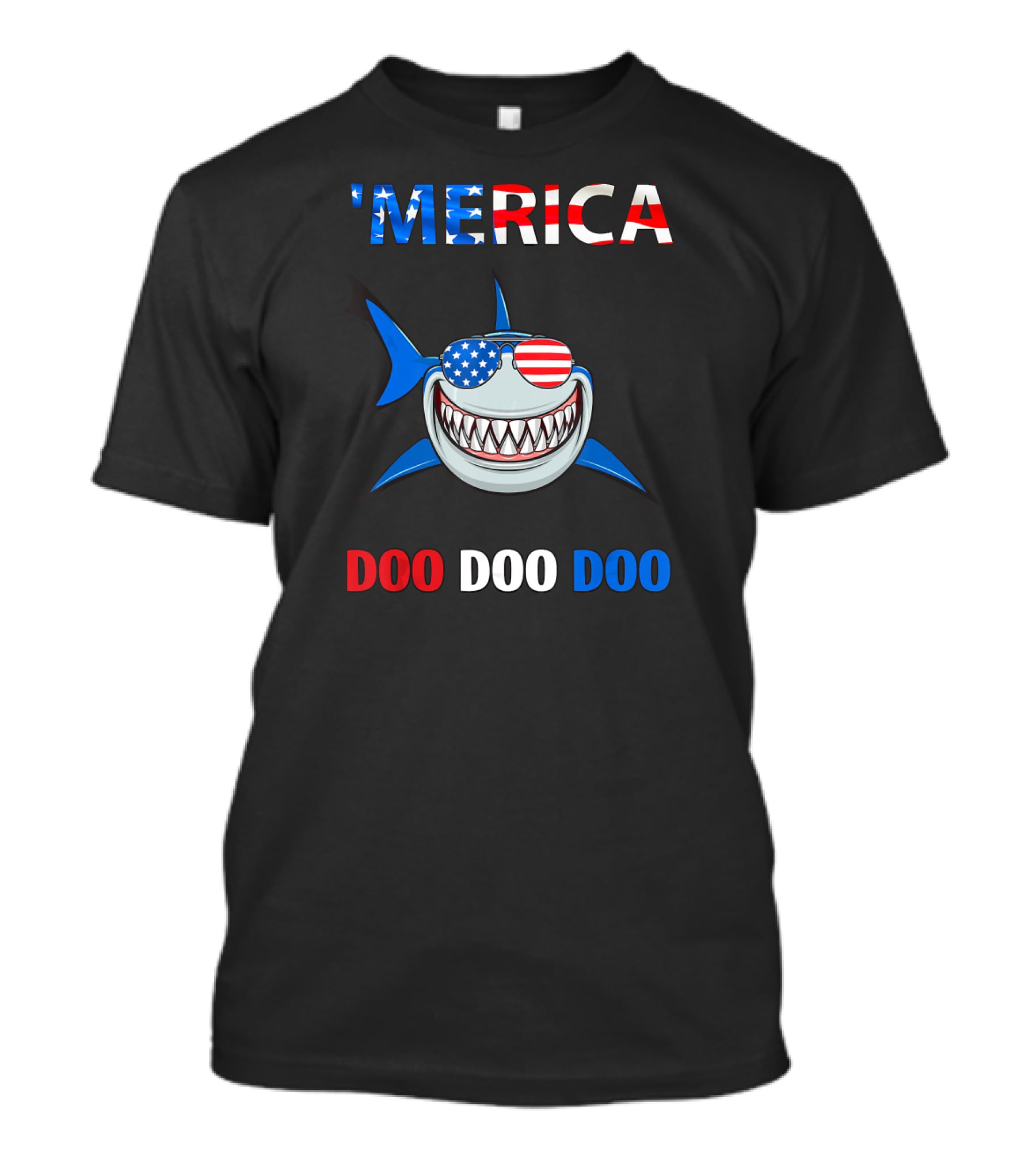 'Merica Shark Doo Doo Doo Patriotic Sunglasses USA Flag T-Shirt