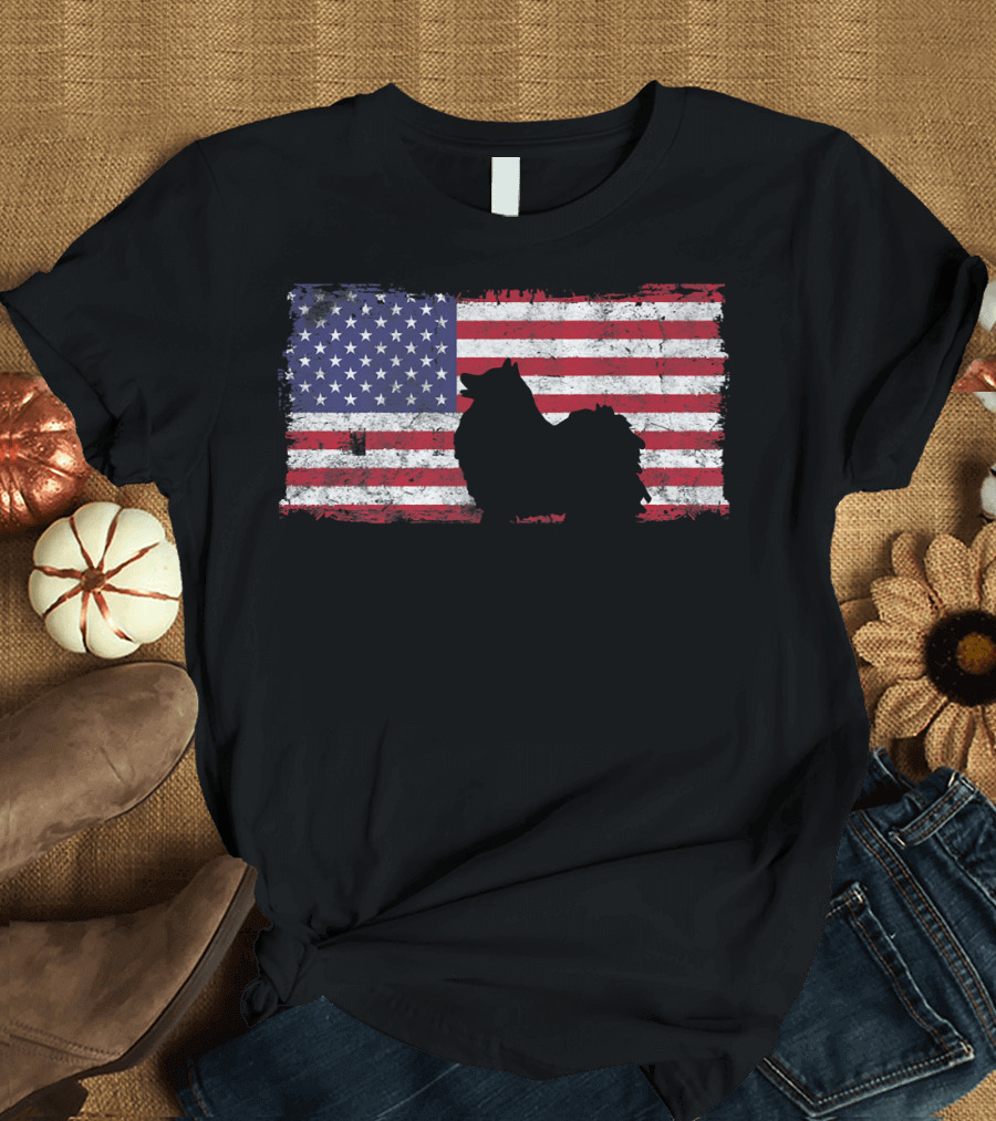 4th Of July Pomeranian Dog American Flag T-Shirt