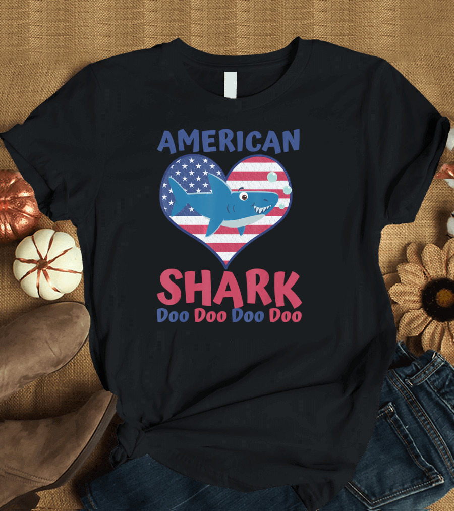 American Shark Doo Doo Doo Doo 4th of July T-Shirt