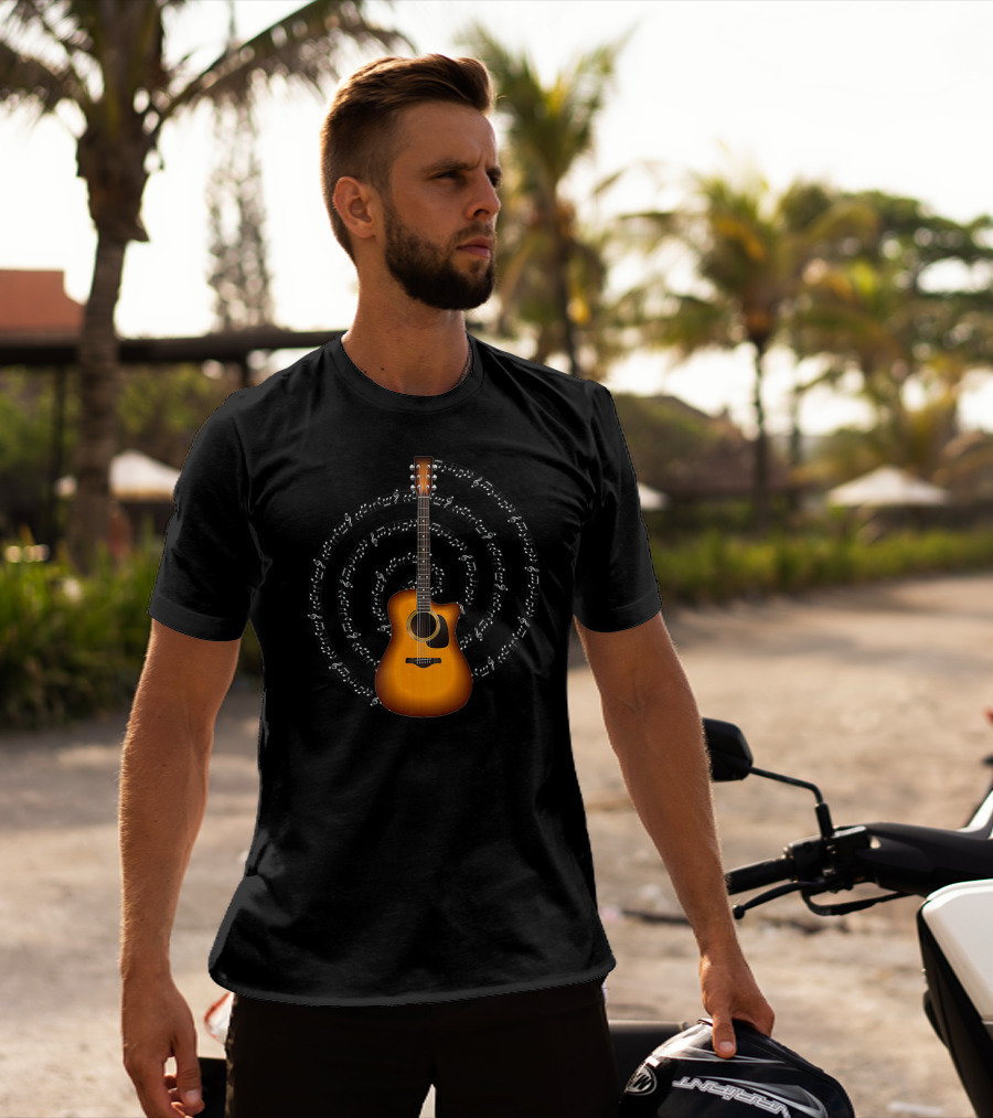 Acoustic Guitar With Circular Music Notation T-Shirt