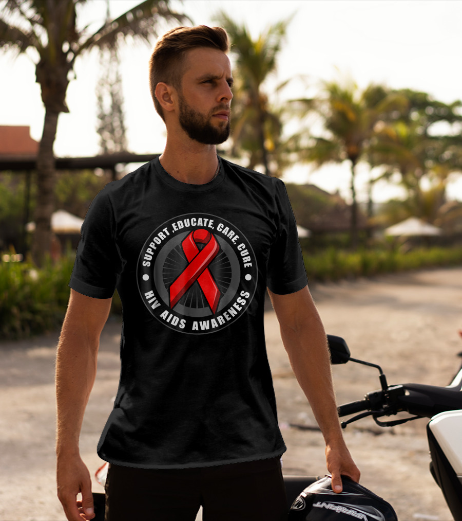 HIV AIDS Awareness Support Educate Care Cure T-Shirt