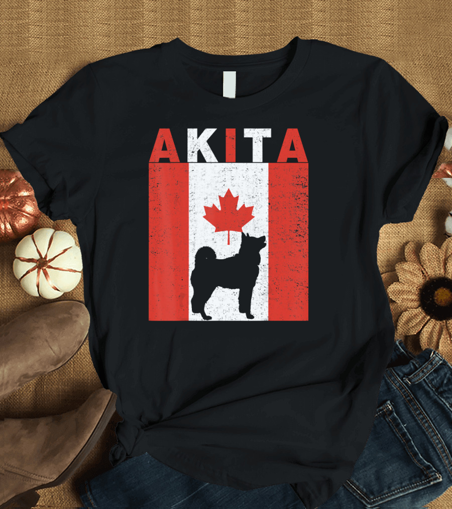 AKITA AKITA Canadian Flag Maple Leaf Dog T-Shirt